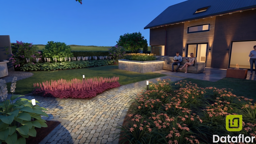 Fotorealistische Beleuchtung eines Gartens mit LANDSKETCH AI