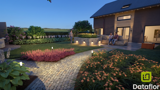 Gartenbeleuchtung fotorealistisch mit LANDSKETCH AI visualisiert