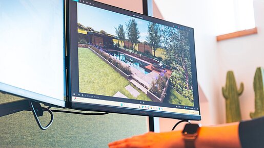 3D-Visualisierung einer Gartenplanung mit LANDSKETCH am Bildschirm