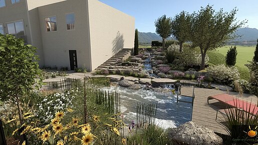 3D-Entwurf eines Gartens mit LANDSKETCH vor der KI-Visualisierung